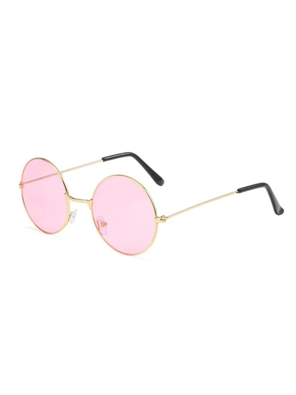 Retro Round Sunglasses With Gold Metal Frame & Light Pink Lenses